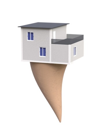 Gift home on icecream . Surprise real estate 3d illustrationの写真素材