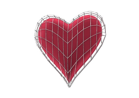red heart in wireframe jail 3d illustrationの写真素材