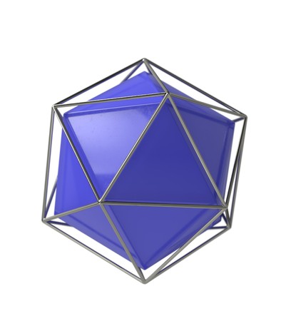 Icosahedron 3d geometric volume solid shape in wireframe metal jail, 3d renderの写真素材