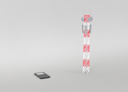 Transmission cellular towers and mobile phone communications antennas. 3d renderの写真素材
