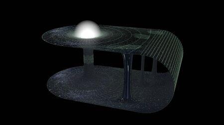A wormhole connecting two point in space. Singularity. 3d illustrationの写真素材