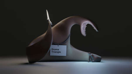 Drama triangle persecutor victim rescuer, psychology, mental health 3d art illustration.の写真素材