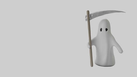 Cute cartoon grim reaper. Isolated on white 3d renderの写真素材