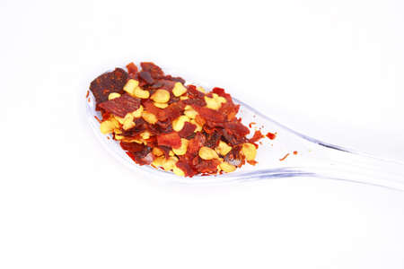 Ground dried chili pepper on a spoon