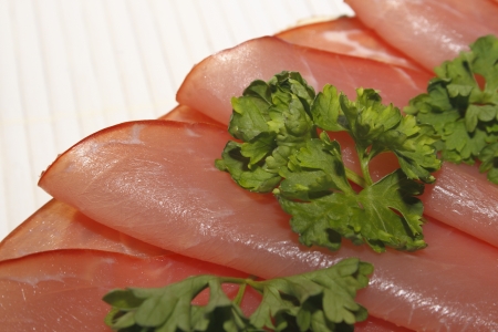 Ham, garnished with parsleyの写真素材