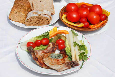 Chop, Steak, grilled, Salad, Tomato, Asparagusの写真素材