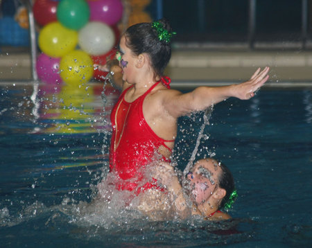 New Year's Ball on the water, synchronized swimming,on the Belgrade swimming pool Tasmajdan,Serbia,December 18, 2012.のeditorial素材