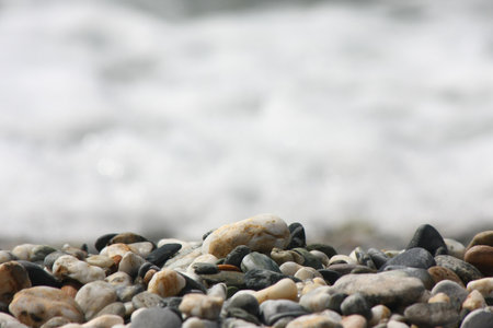 Closeup of stones on the seashore on Greek island Skopelosの写真素材
