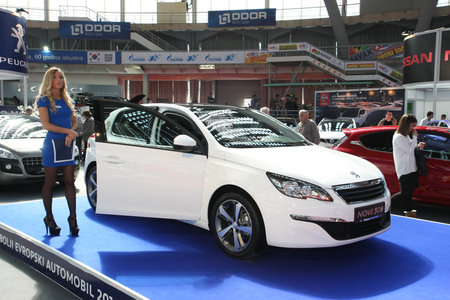New Peugeot 308 at BG Car show and International Motorcycle fair in Belgrade Serbia Mart 2014のeditorial素材