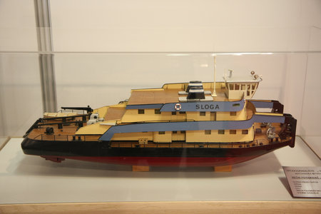 BELGRADE,SERBIA-MARCH 12,2017: Models of ships built in shipyards in former yugoslavija at 39th...