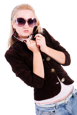 Portrait of pretty blonde in sunglassesの写真素材