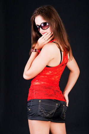 Portrait of a beautiful sweet girl with glassesの写真素材