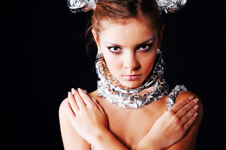 Picture of ladys robot with arms crossedの写真素材