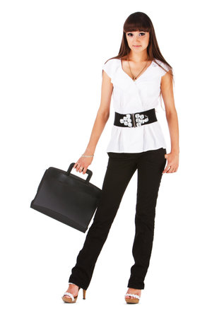 Picture of a young attractive businesswoman with a folder. Isolated on white.の写真素材