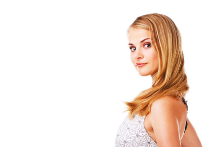 Picture of a beautiful girl in white dress. Isolated on white.の写真素材