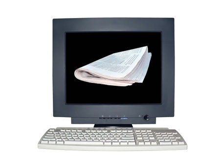 computer monitor isolated over white showing a scene concept on the screen.の写真素材