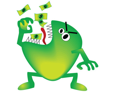 vector illustration of a monster eating money to depict a bad economyのイラスト素材