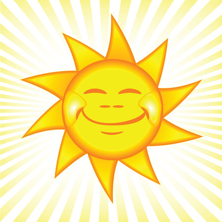 cartoon style illustration of a bright and shiny sunの写真素材