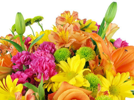 Close up of a flower bouquet on a white backgroundの写真素材