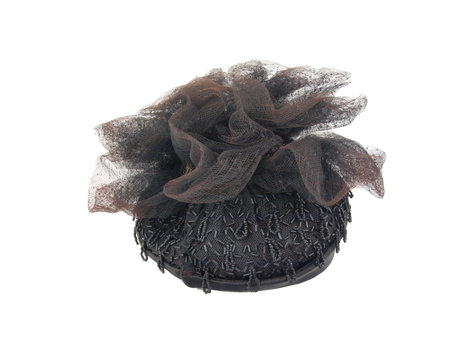 vintage black colored formal cap isolated on white backgroundの写真素材