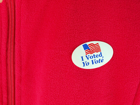 sticker you receive after placing your vote for political candidates on a jacketの写真素材