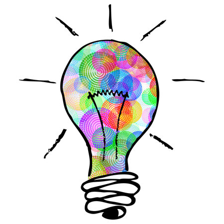 creative idea concept for business and intellectual layouts featuring an illustrated idea lightbulb with colorful circle patterns insideの写真素材