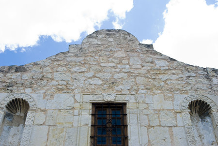a direct view of the front facade of the Alamo in San Antonio, TXの写真素材