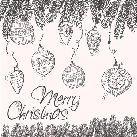 Merry cristmas card with fir branches and decorations eps8の写真素材