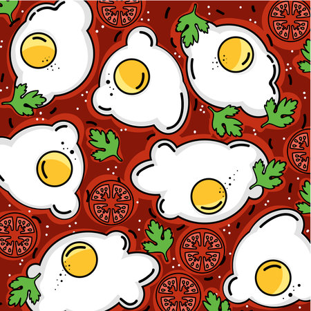 Shakshuka pattern eggs, coriander, tomato and moreのイラスト素材
