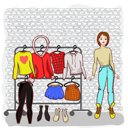 girl with a set of clothes drawn by hand sprin summer seasonのイラスト素材