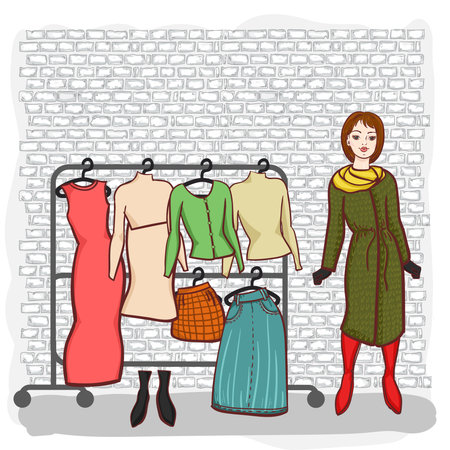 girl with a set of clothes drawn by handのイラスト素材