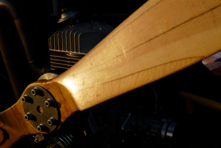 close up of smalli airplan's wooden propeller