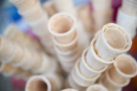 close up of many ice-cream cupの写真素材