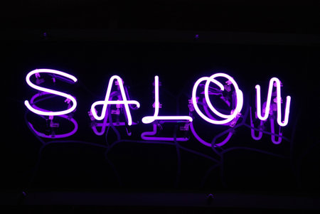 violet salon label at nightの写真素材