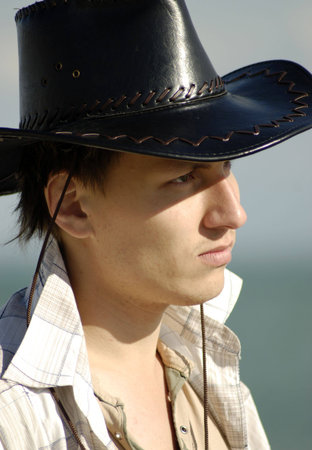 portrait of cowboy with black hatの写真素材
