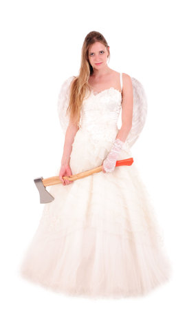 bride with ax isolated on whiteの写真素材