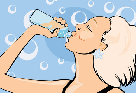 vector image of drinking young womanのイラスト素材