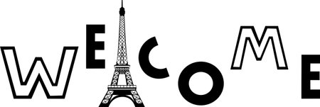 walcome label with silhouette of Eiffel Tower, isolated on whiteのイラスト素材