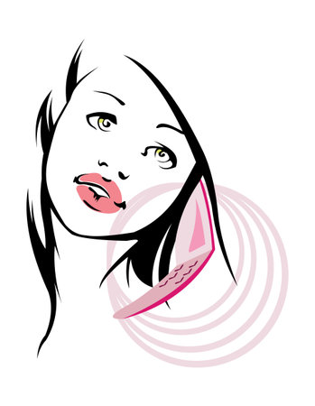 vector image of young pretty woman calling by phone. isolated on whiteのイラスト素材