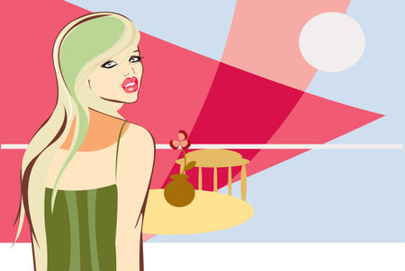 Vector image of pretty young woman turned backのイラスト素材