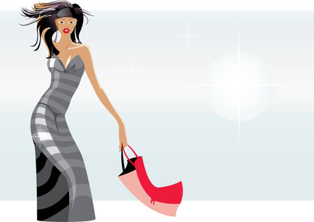 vector image of slender woman with bag after shoppingのイラスト素材