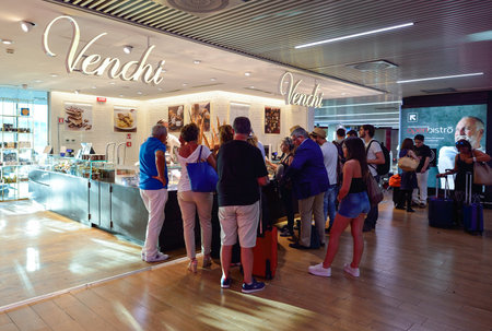 ROME, ITALY - AUGUST 04, 2015: Fiumicino Airport interior. Fiumicino - Leonardo da Vinci...