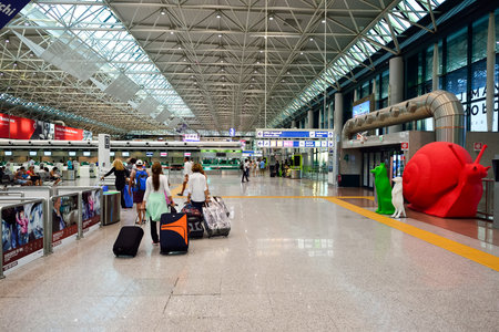 ROME, ITALY - AUGUST 04, 2015: Fiumicino Airport interior. Fiumicino - Leonardo da Vinci...