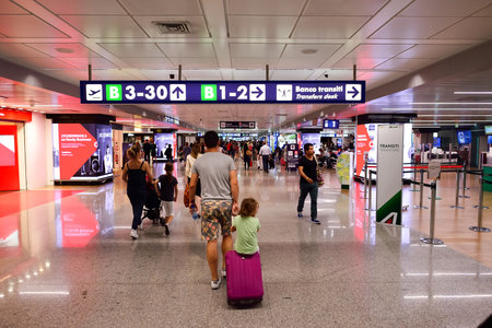 ROME, ITALY - AUGUST 04, 2015: Fiumicino Airport interior. Fiumicino - Leonardo da Vinci International Airport is a major international airport in Rome, Italyのeditorial素材