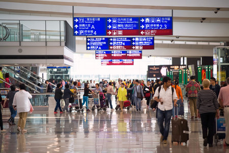 HONG KONG - APRIL 15, 2015: Hong Kong International Airport interior. The one of the best airport in the annual passenger survey by Skytrax.のeditorial素材