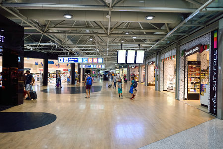 ROME, ITALY - AUGUST 04, 2015: Fiumicino Airport interior. Fiumicino - Leonardo da Vinci International Airport is a major international airport in Rome, Italyのeditorial素材
