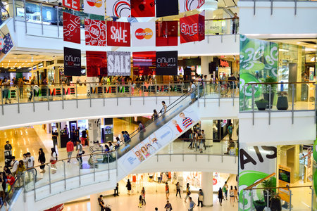 BANGKOK, THAILAND - JUNE 20, 2015: shopping center interior. Shopping malls and department stores such as Siam Paragon, Central World Plaza, Emperium, Gaysorn and Central Chidlom become shopping Mecca for shopaholicsのeditorial素材