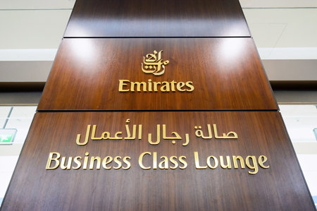 DUBAI - SEPTEMBER 08, 2015: Emirates business class lounge interior. Emirates is the largest airline...