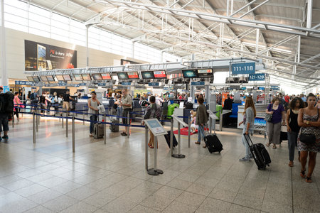 PRAGUE, CZECH REPUBLIC - AUGUST 04, 2015: airport of Prague interior. International airport of Prague is major airport of Czech Republicのeditorial素材
