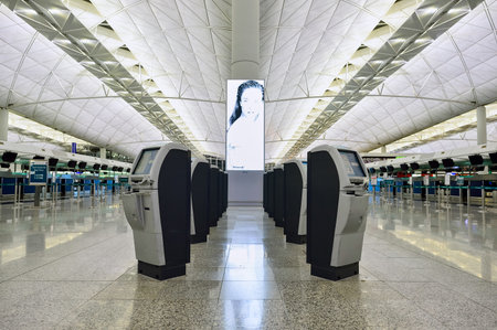 HONG KONG - JUNE 04, 2015: Hong Kong International Airport interior. Hong Kong International Airport is the main airport in Hong Kong. It is located on the island of Chek Lap Kokのeditorial素材